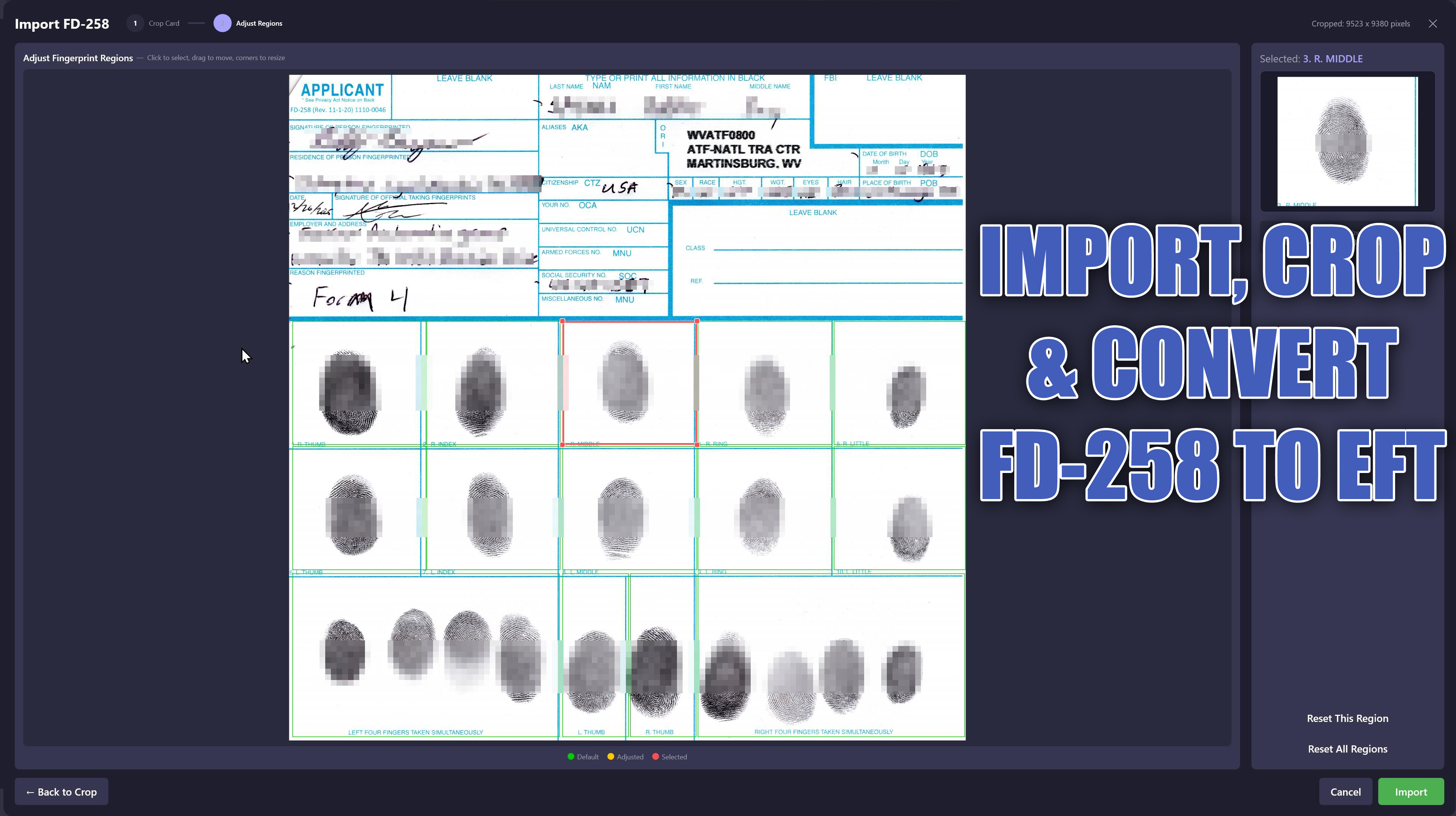 10Scan convert scanned FD-258 ink card to digital EFT file