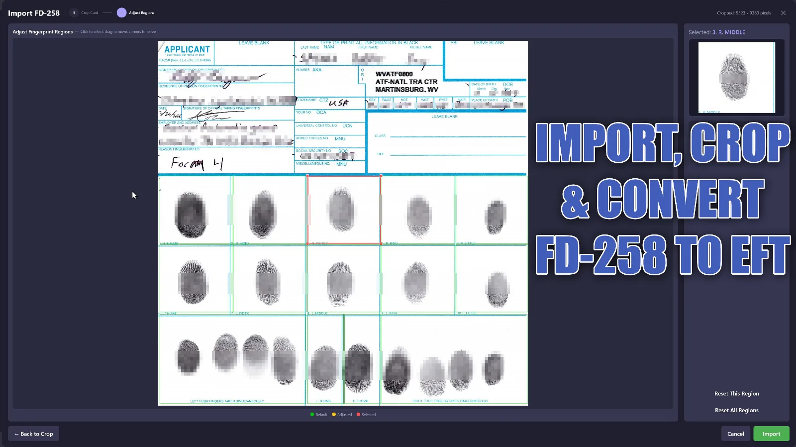 10Scan convert scanned FD-258 ink card to digital EFT file