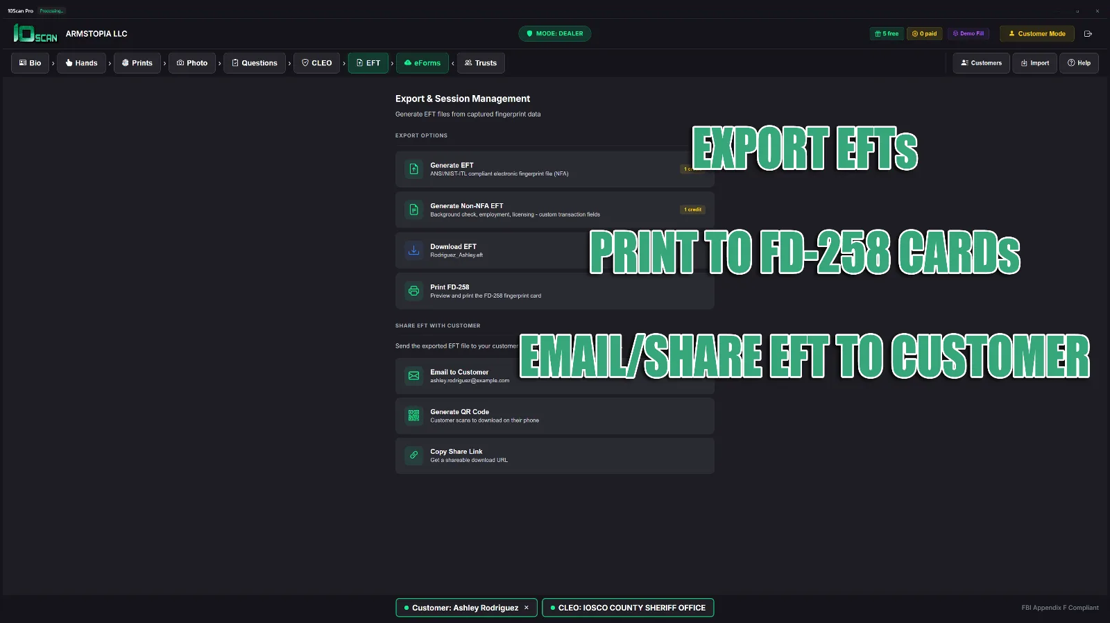 10Scan NFA EFT generation and FD-258 fingerprint card printing