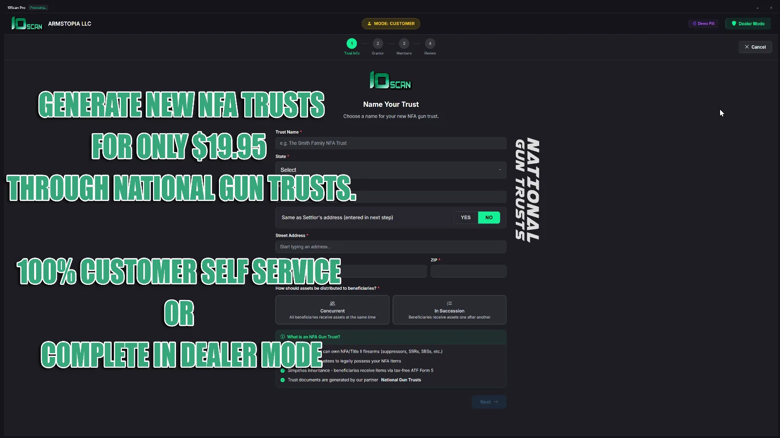 10Scan NFA trust creation for suppressors and SBRs