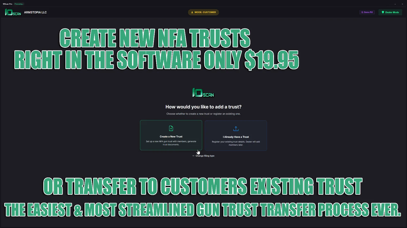 10Scan NFA gun trust generation powered by National Gun Trusts