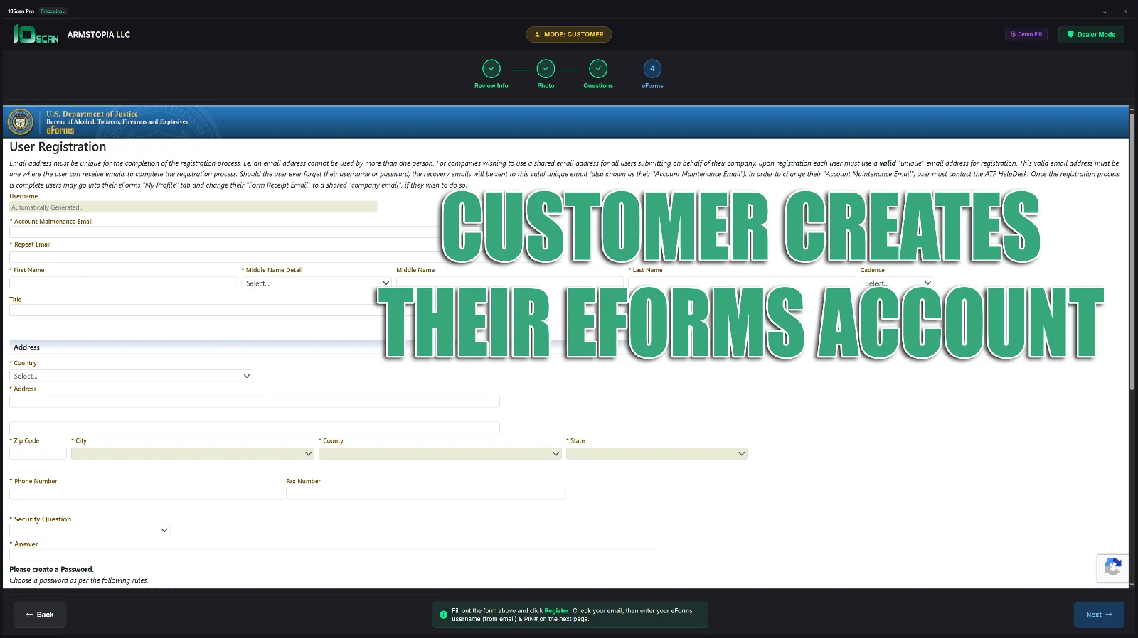 10Scan NFA customer eForms account creation